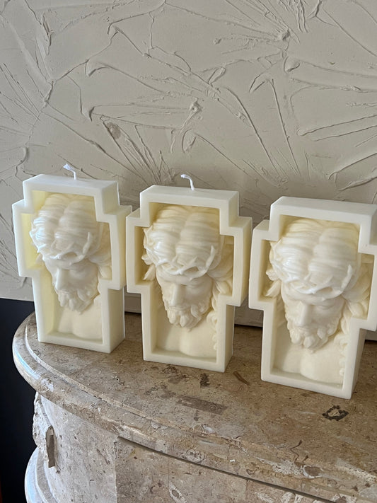 Jesus Face Cross Candle soy wax pillar religion bulk set 