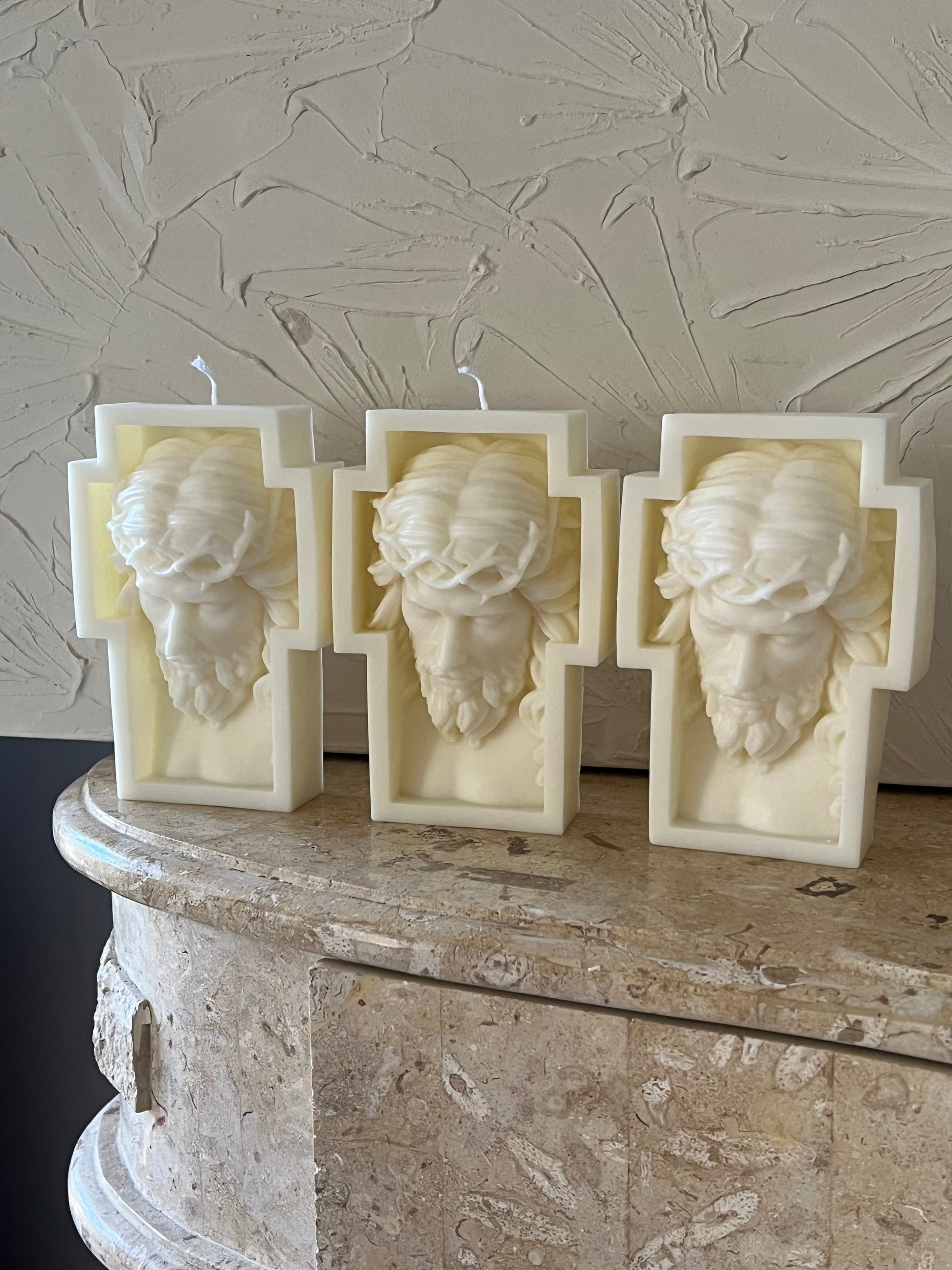 Jesus Face Cross Candle soy wax pillar religion bulk set 