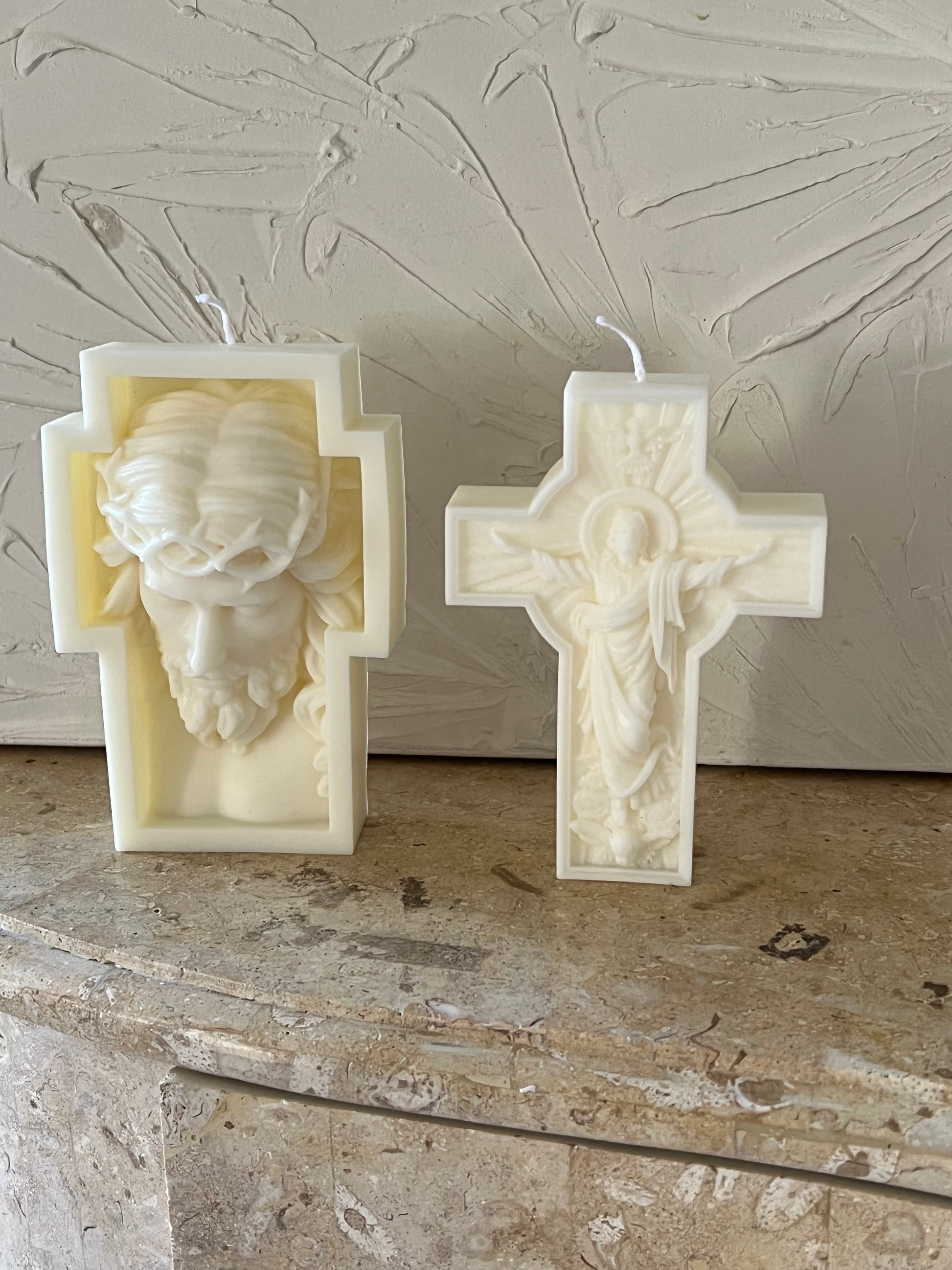 Jesus Face Cross Candle soy wax pillar religion 