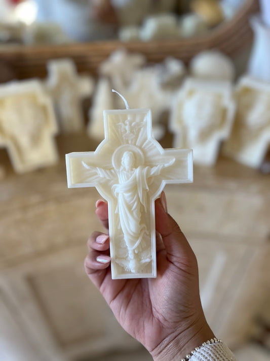 Jesus Cross Candle soy wax pillar religion 