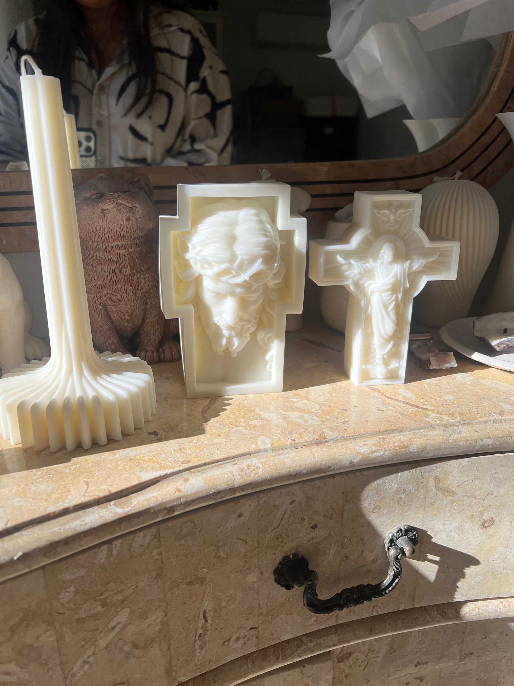 set Jesus Cross Candle soy wax pillar religion 